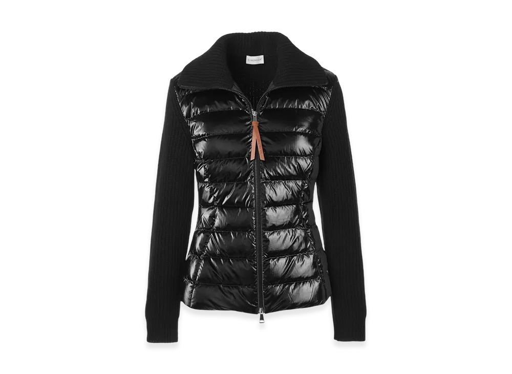 MONCLER Womens Down Panel Zip-Up Cardigan "Black"