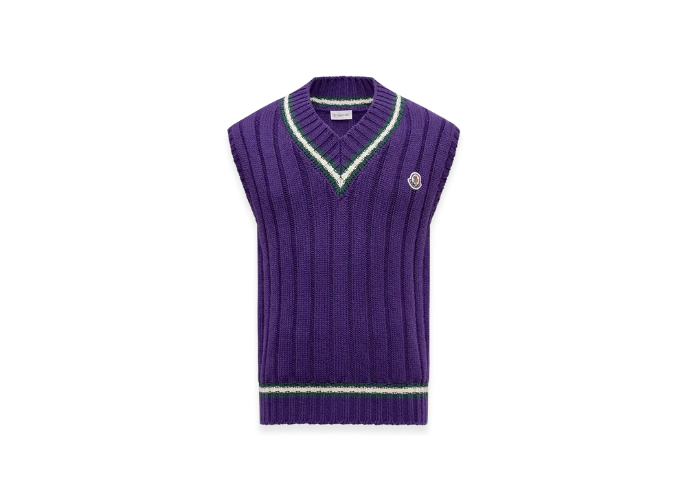 MONCLER Wool & Cotton V-Neck Gilet "Purple"