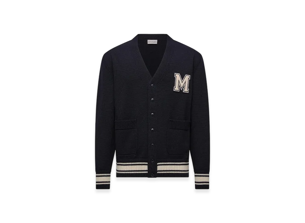 MONCLER Embroidered Monogram Wool Cardigan "Blue"