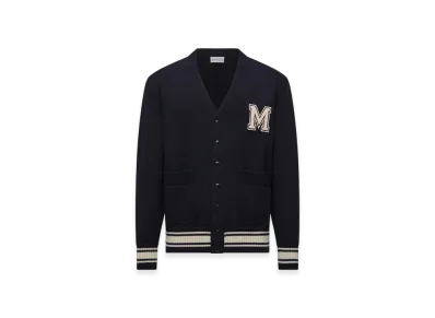 MONCLER Embroidered Monogram Wool Cardigan "Blue"