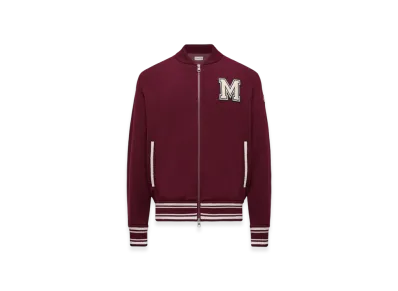 MONCLER Embroidered Monogram Padded Zip-Up Wool Blend Cardigan "Burgundy"