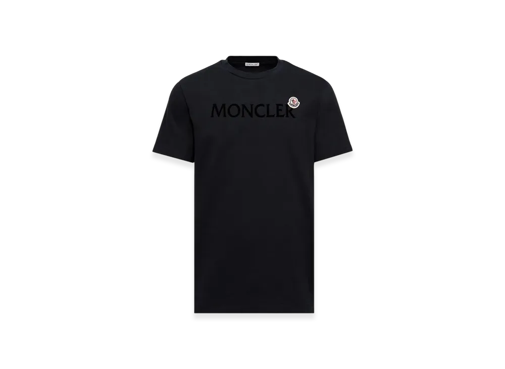 MONCLER Flocked Logo Cotton T-Shirt "Night Blue"