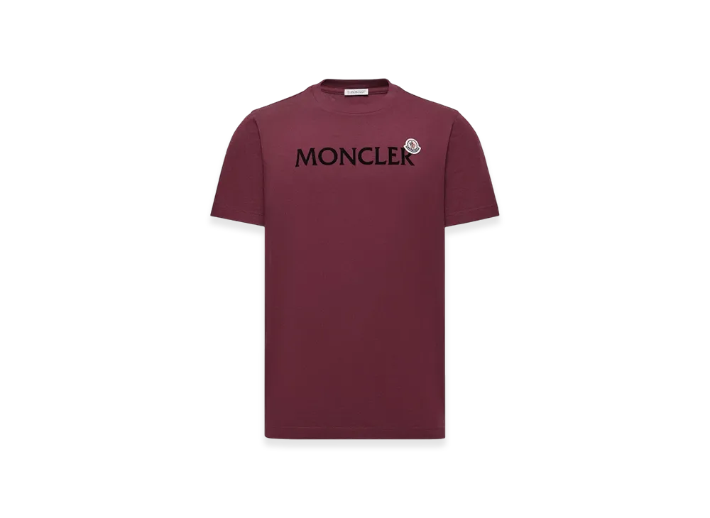 MONCLER Flocked Logo Cotton T-Shirt "Burgundy"
