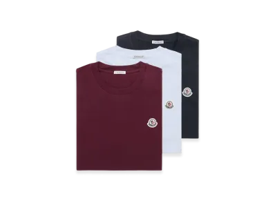 MONCLER Logo Patch Cotton T-Shirt (Pack of Three) "White Navy Blue"
