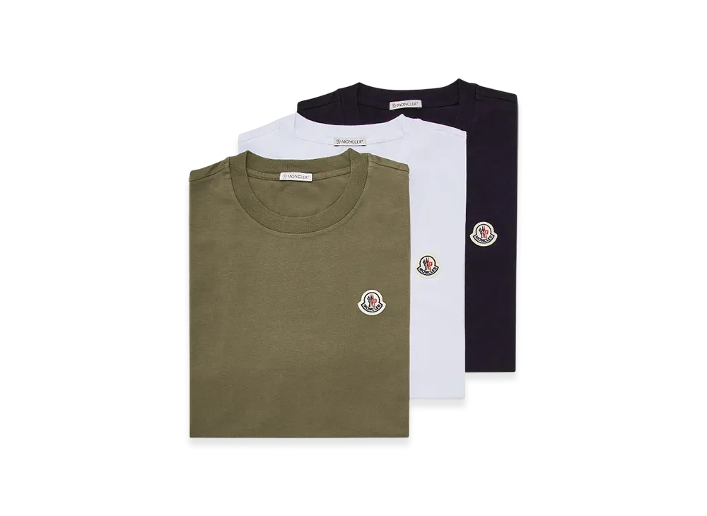 MONCLER Logo Patch Cotton T-Shirt (Pack of Three) "Black White Olive"