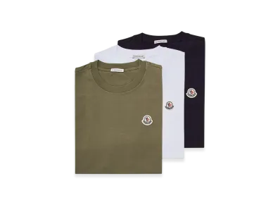 MONCLER Logo Patch Cotton T-Shirt (Pack of Three) "Black White Olive"