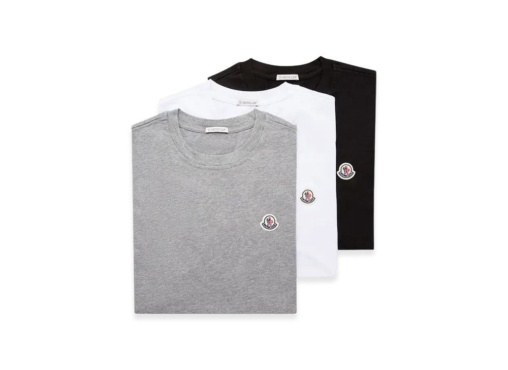 MONCLER Logo Patch Cotton T-Shirt (Pack of Three) "White Black Grey"