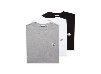 MONCLER Logo Patch Cotton T-Shirt (Pack of Three) "White Black Grey"