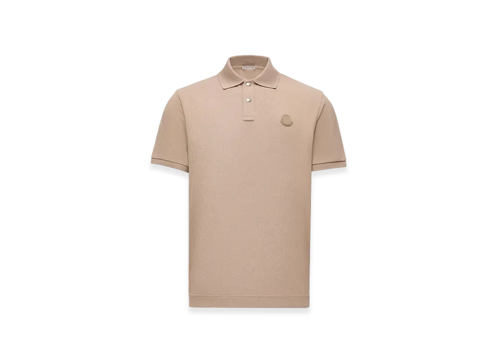 MONCLER Logo Patch Cotton Piquet Polo Shirt "Light Beige"