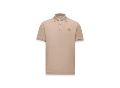 MONCLER Logo Patch Cotton Piquet Polo Shirt "Light Beige"