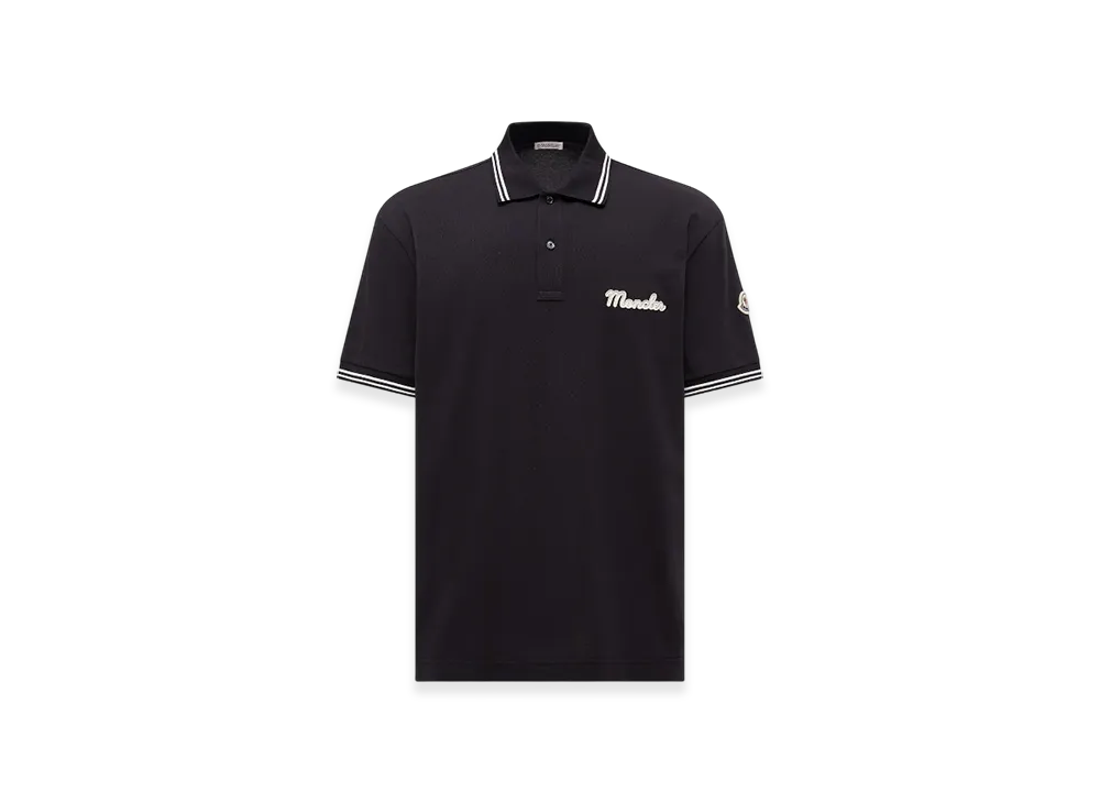 MONCLER Embroidered Logo Cotton Piquet Polo Shirt "Blue"