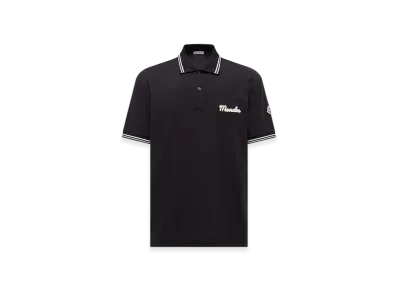 MONCLER Embroidered Logo Cotton Piquet Polo Shirt "Blue"