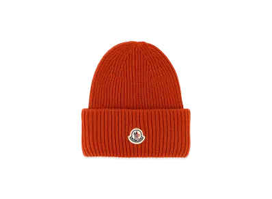MONCLER Wool Blend Beanie Hat "Orange"