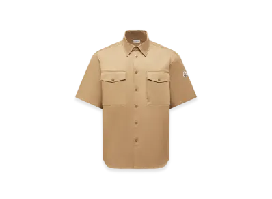 MONCLER Cotton Gabardine Short Sleeve Shirt "Beige"