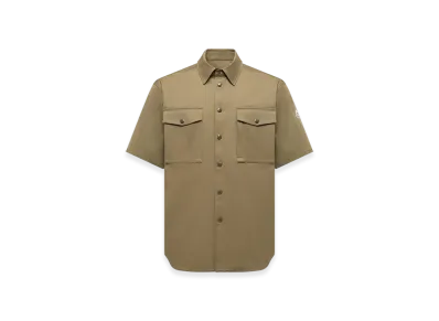 MONCLER Cotton Gabardine Short Sleeve Shirt "Olive Green"