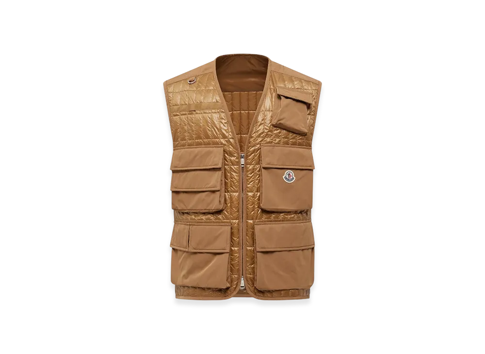 MONCLER Ytise Vertical-Quilted Padded Gilet "Camel"