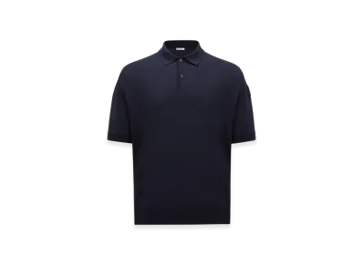 MONCLER Silk & Linen Knit Polo Shirt "Navy Blue"