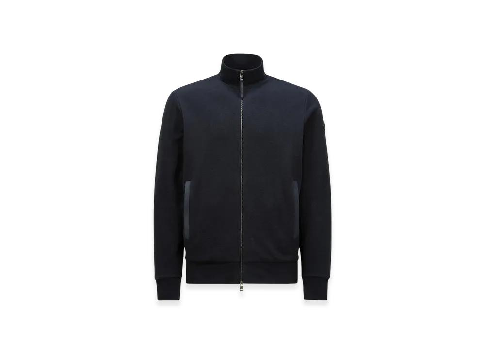 MONCLER Suede-Trimmed Cotton & Cashmere Sweatshirt "Navy Blue"