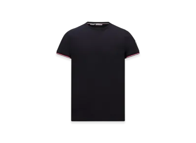 MONCLER Tricolor-Trimmed Cotton T-Shirt "Night Blue"