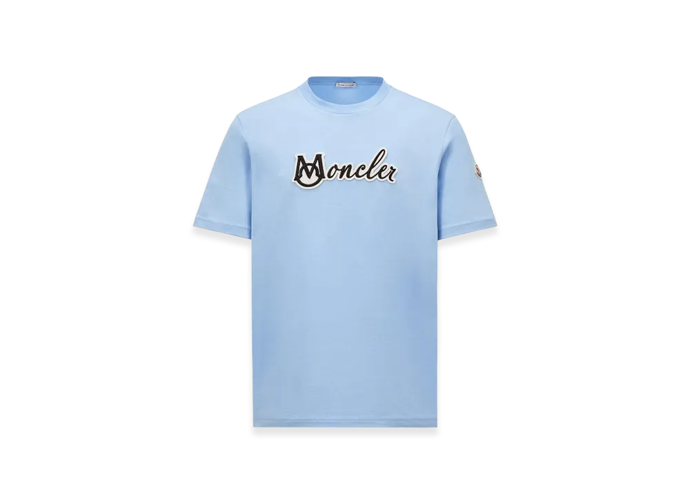 MONCLER Embroidered Varsity Logo Cotton T-shirt "Light Blue"