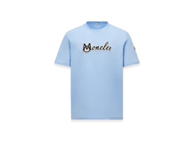 MONCLER Embroidered Varsity Logo Cotton T-shirt "Light Blue"
