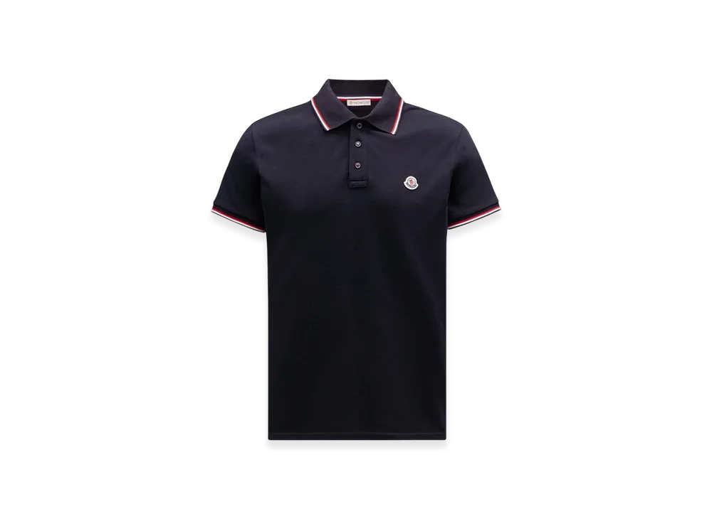 MONCLER Tricolor-Trimmed Cotton Piquet Polo Shirt "Dark Blue"