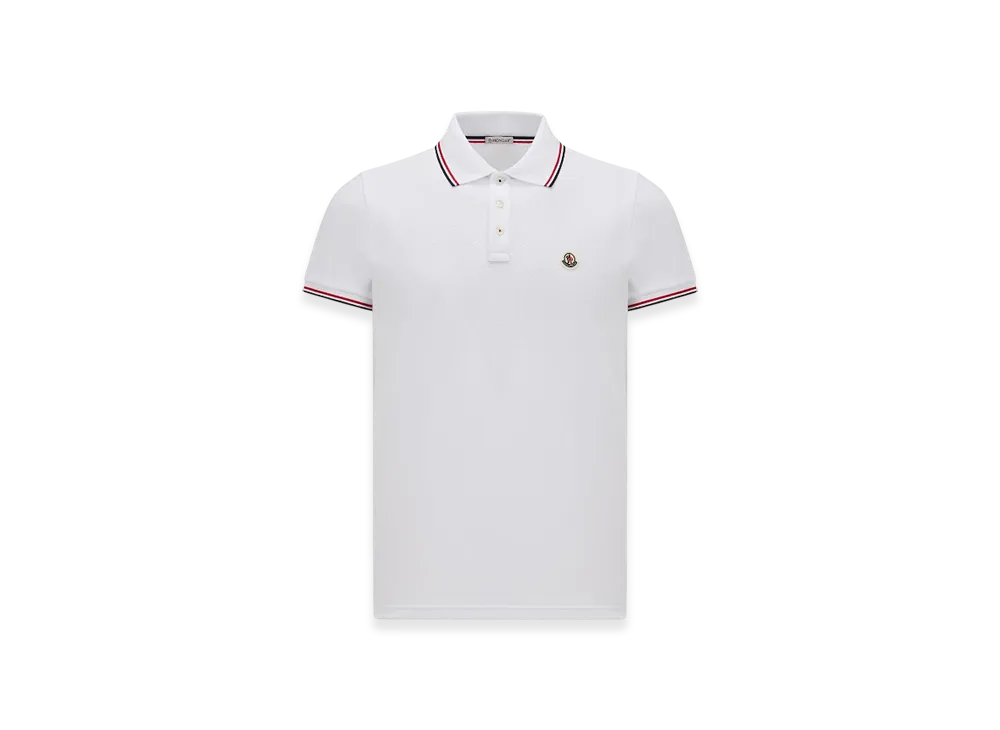 MONCLER Tricolor-Trimmed Cotton Piquet Polo Shirt "White"