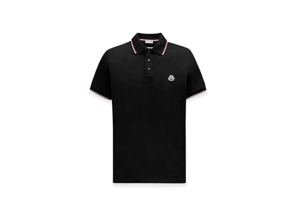 MONCLER Tricolor-Trimmed Cotton Piquet Polo Shirt "Black"