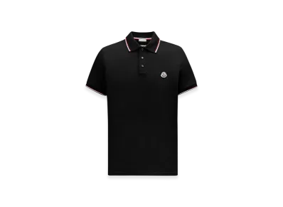 MONCLER Tricolor-Trimmed Cotton Piquet Polo Shirt "Black"