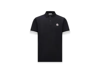 MONCLER Logo Cotton Piquet Polo Shirt "Dark Blue"