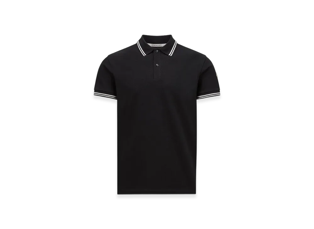 MONCLER Striped Trim Cotton Piquet Polo Shirt "Dark Blue"