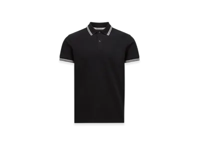 MONCLER Striped Trim Cotton Piquet Polo Shirt "Dark Blue"