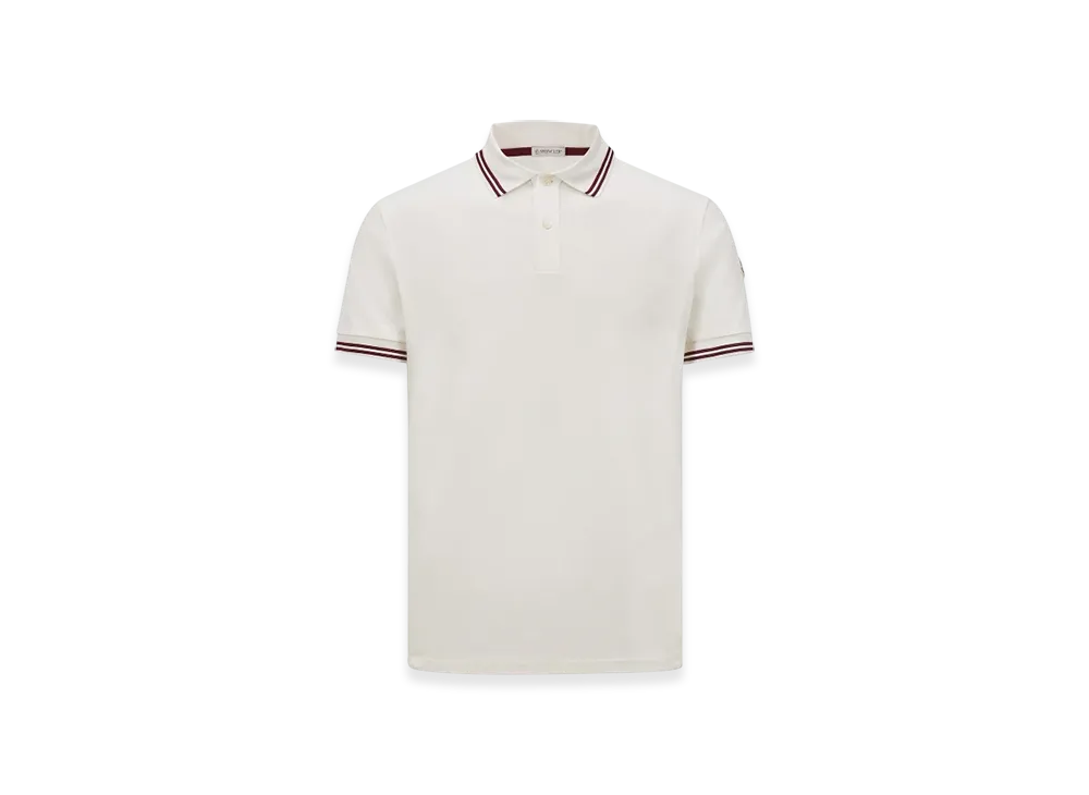 MONCLER Striped Trim Cotton Piquet Polo Shirt "White"