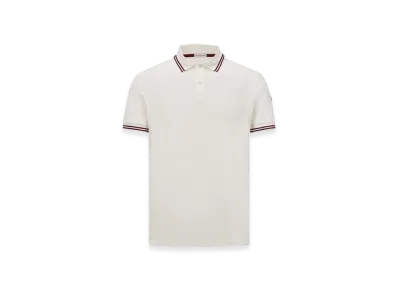 MONCLER Striped Trim Cotton Piquet Polo Shirt "White"