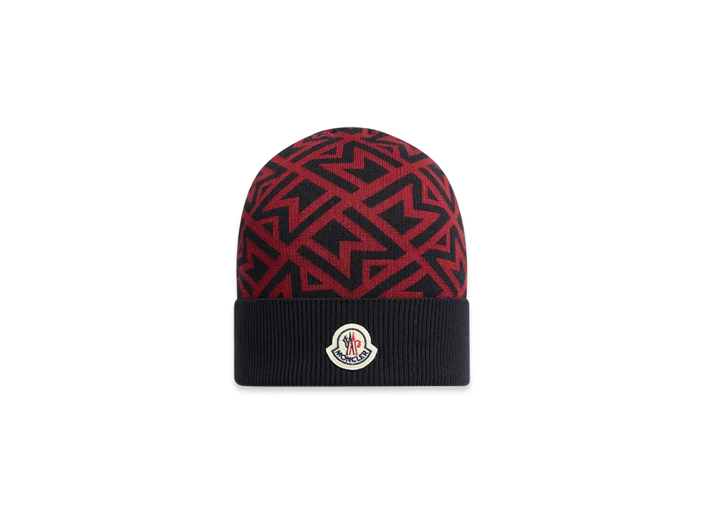 MONCLER Monogram Jacquard Cotton Beanie "Blue Red"