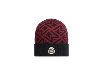 MONCLER Monogram Jacquard Cotton Beanie "Blue Red"