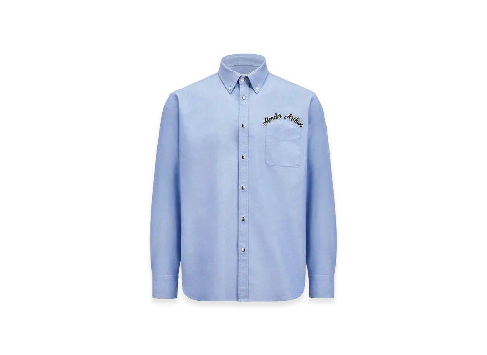 MONCLER Embroidered Logo Oxford Cotton Shirt "Light Blue"