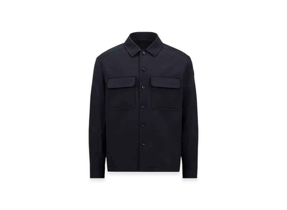 MONCLER Wool Gabardine Long Sleeve Shirt "Navy Blue"