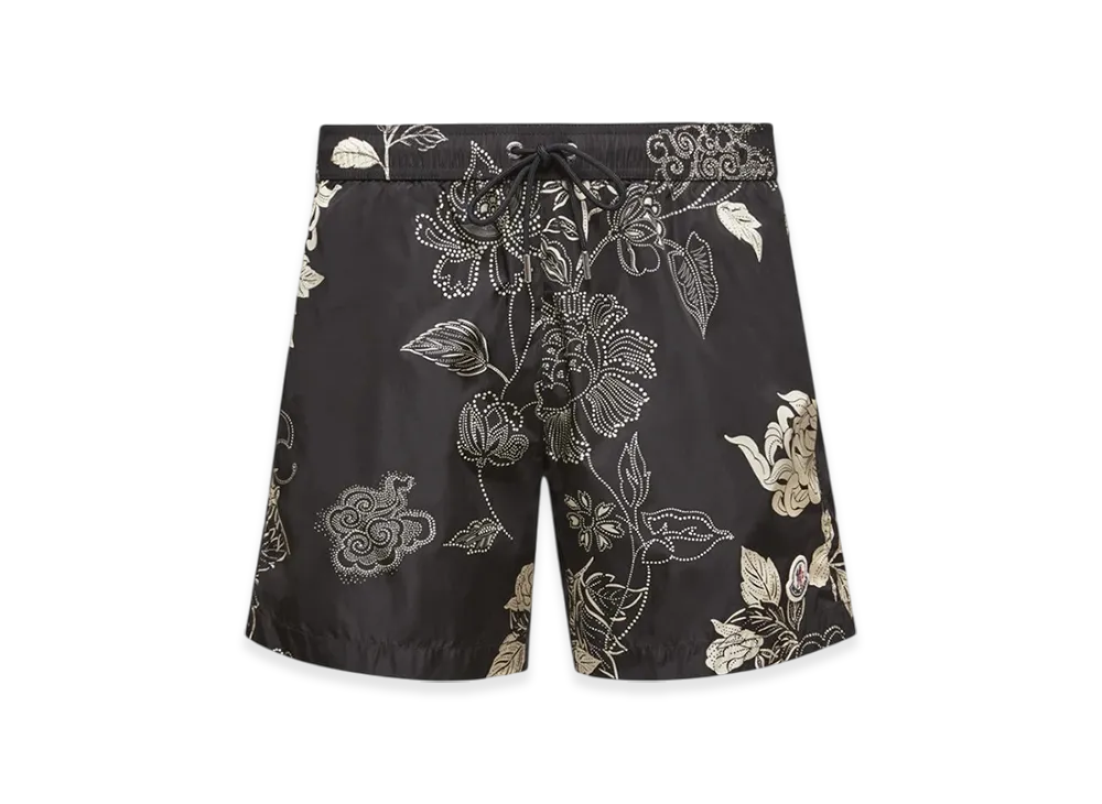 MONCLER Floral Print Swim Shorts "Black"