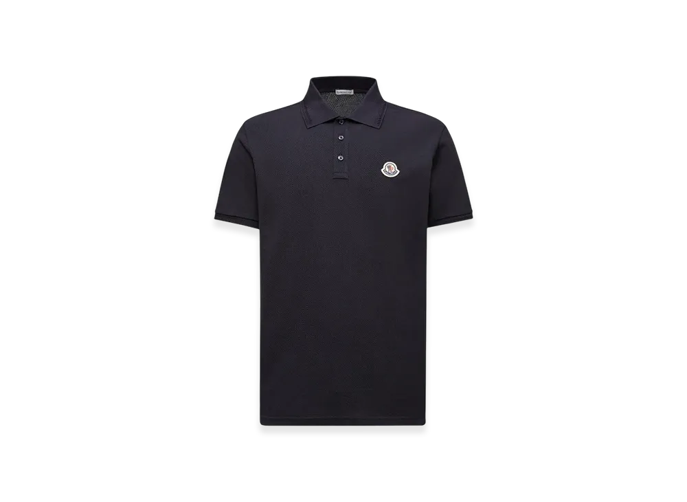 MONCLER Logo Patch Cotton Piquet Polo Shirt "Night Blue"
