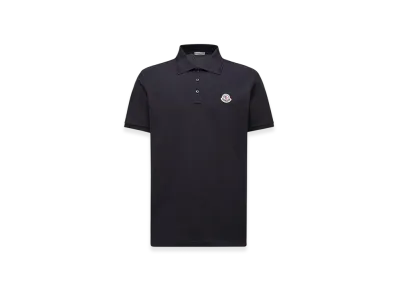 MONCLER Logo Patch Cotton Piquet Polo Shirt "Night Blue"