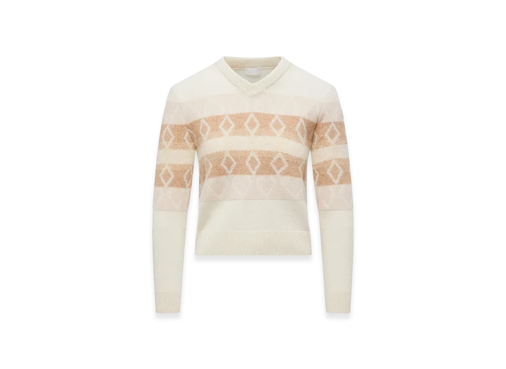 MONCLER Wool Jacquard V-Neck Sweater "White Pink"