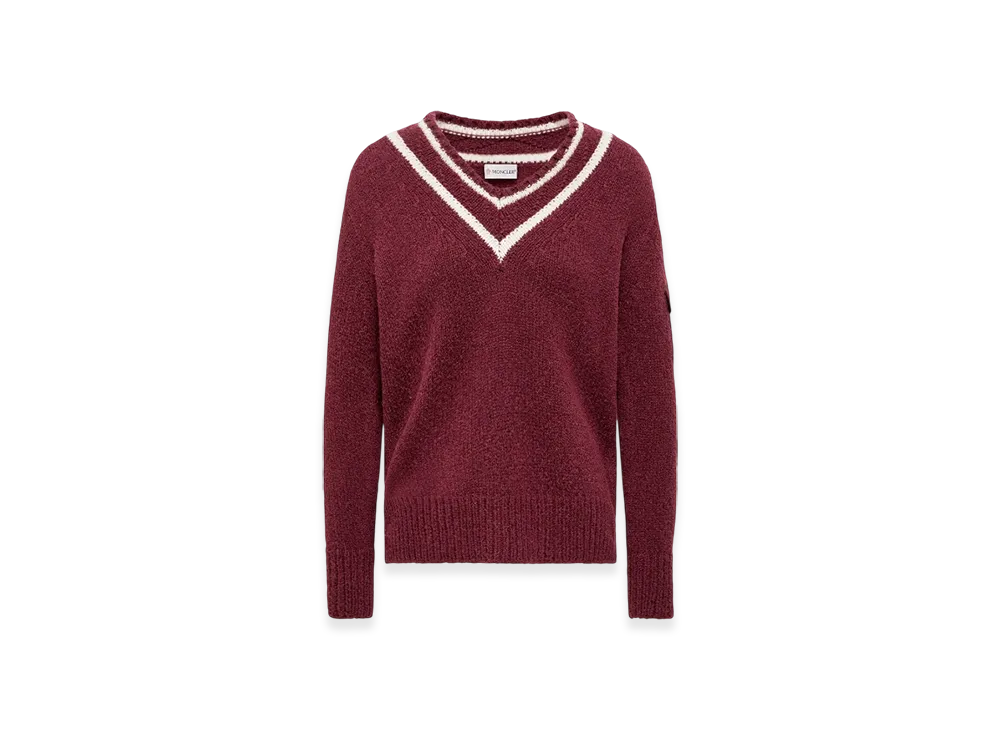 MONCLER Padded V-Neck Cotton & Wool Blend Jumper "Burgundy"