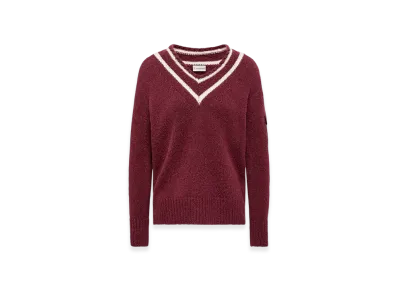 MONCLER Padded V-Neck Cotton & Wool Blend Jumper "Burgundy"