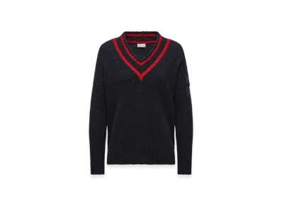 MONCLER Padded V-Neck Cotton & Wool Blend Jumper "Navy Blue"