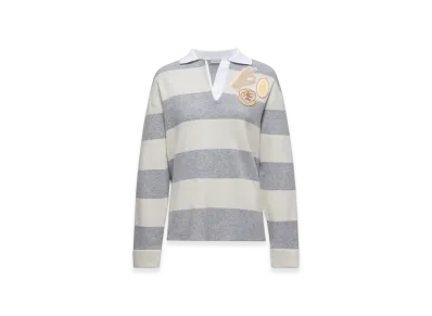 MONCLER Striped Long Sleeve Wool Polo Shirt "Grey White"