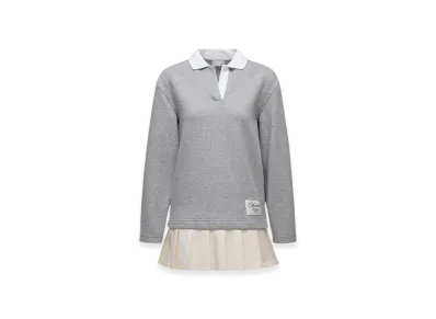 MONCLER Pleated Cotton Blend Polo Dress "Grey"