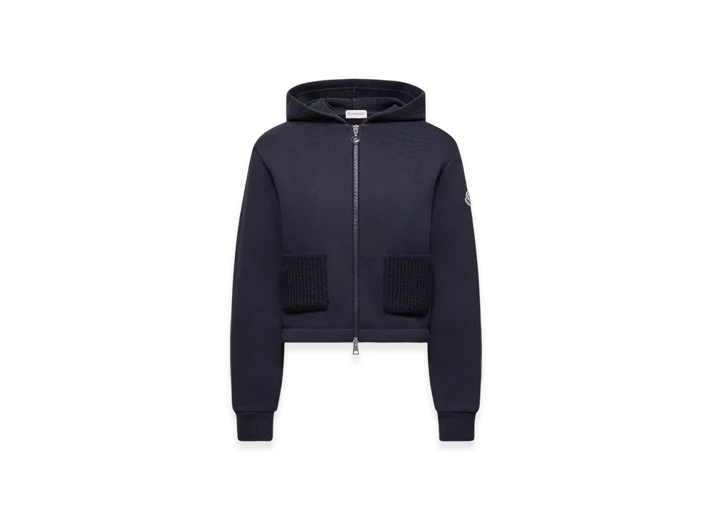 MONCLER Knit Accent Cotton Zip-Up Hoodie "Black"