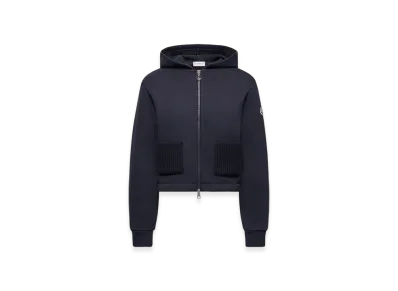 MONCLER Knit Accent Cotton Zip-Up Hoodie "Black"