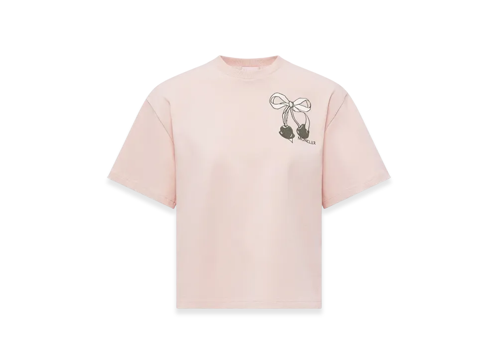 MONCLER Embroidered Cherry Logo Cotton T-Shirt "Pink"
